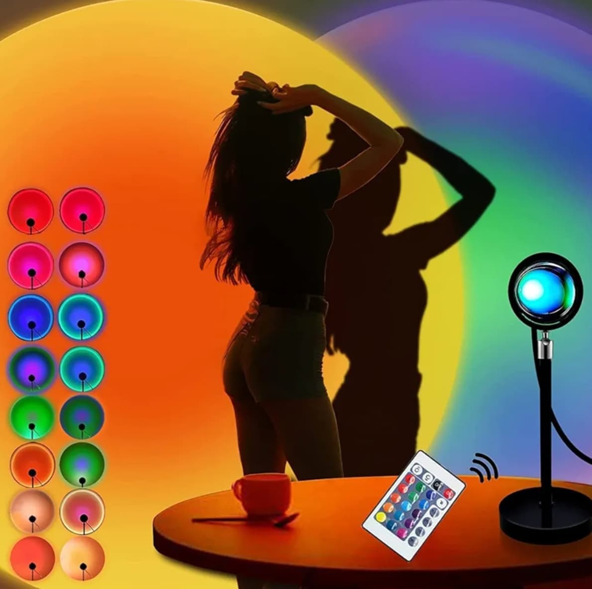 Sunset Projector Lamp with 16 Colour Remote, 360° Rotation LED Room Light