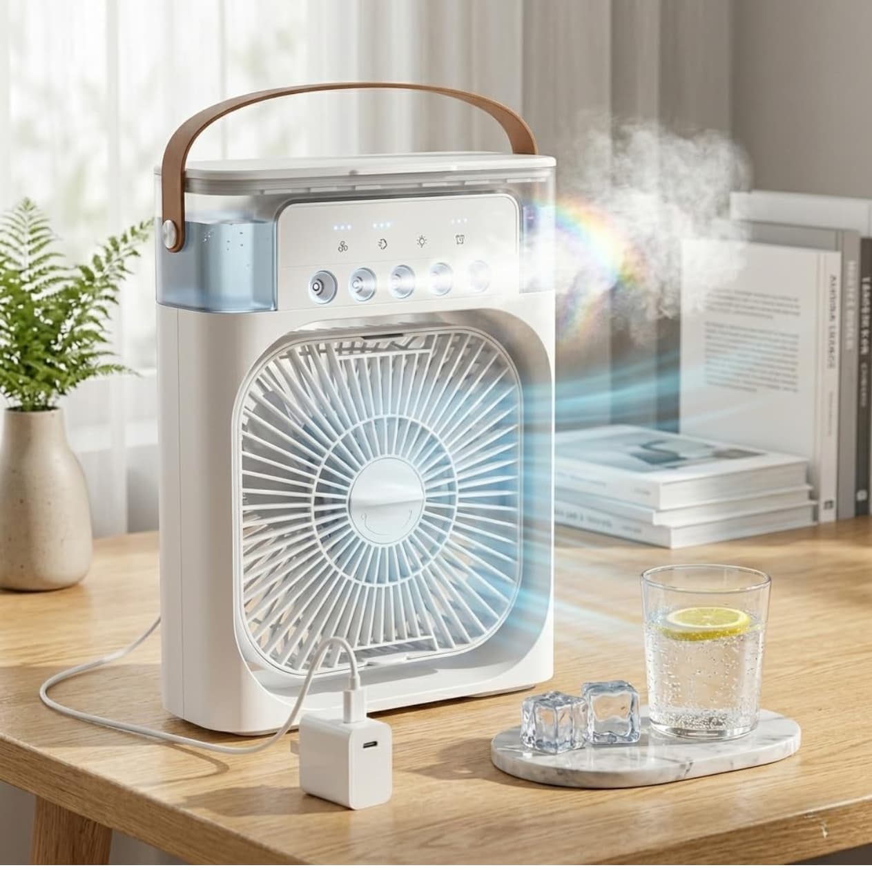 Portable Mini Air Cooler Fan with Humidifier, USB Rechargeable 3 Speed Water Tank Mist Fan