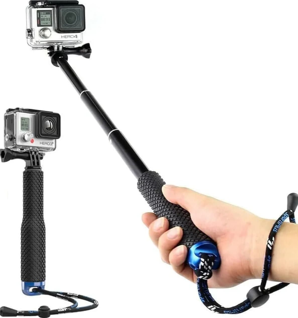 Extendable Selfie Stick Monopod for Action Cameras, 7-19 inch Aluminium Telescopic Pole