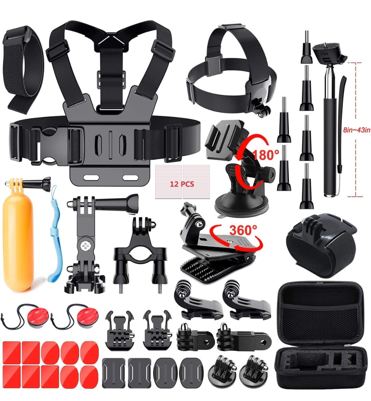 49-in-1 Universal Action Camera Accessories Kit with Mounts, Straps, and Case