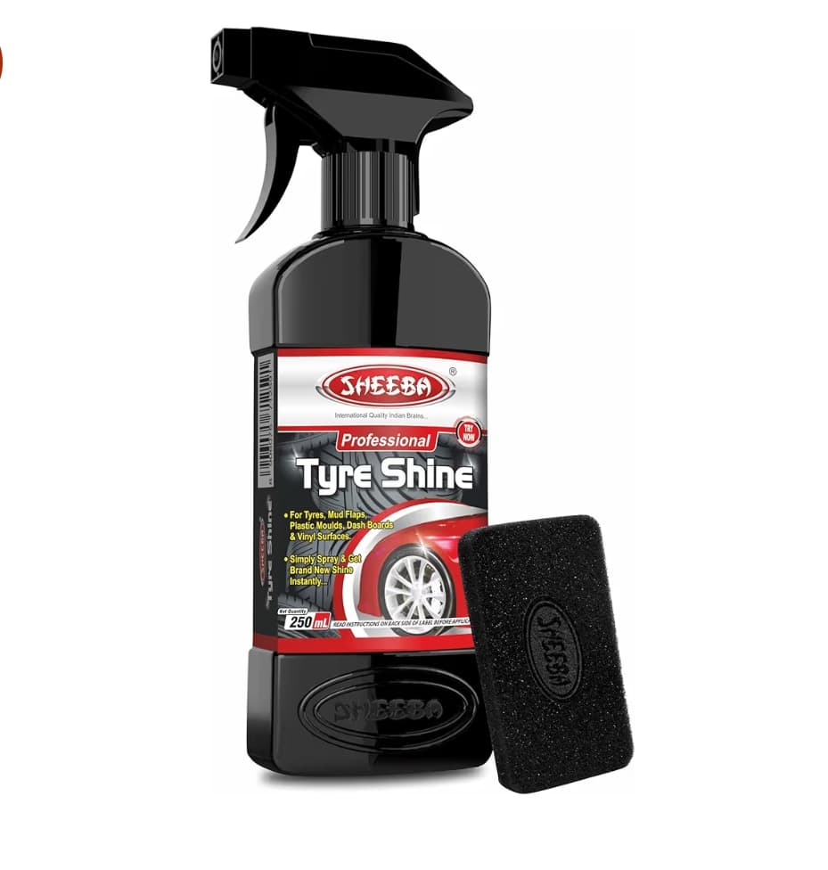 SHEEBA Tyre Shine Polish Spray with Foam Applicator for Cars and Bikes, 250ml
