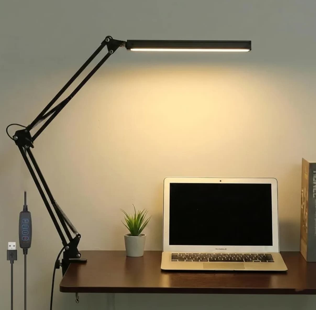 Swing Arm LED Study Desk Lamp with Clamp, 3 Colour Modes 10-Level Dimmer, Flicker-Free Eye Care