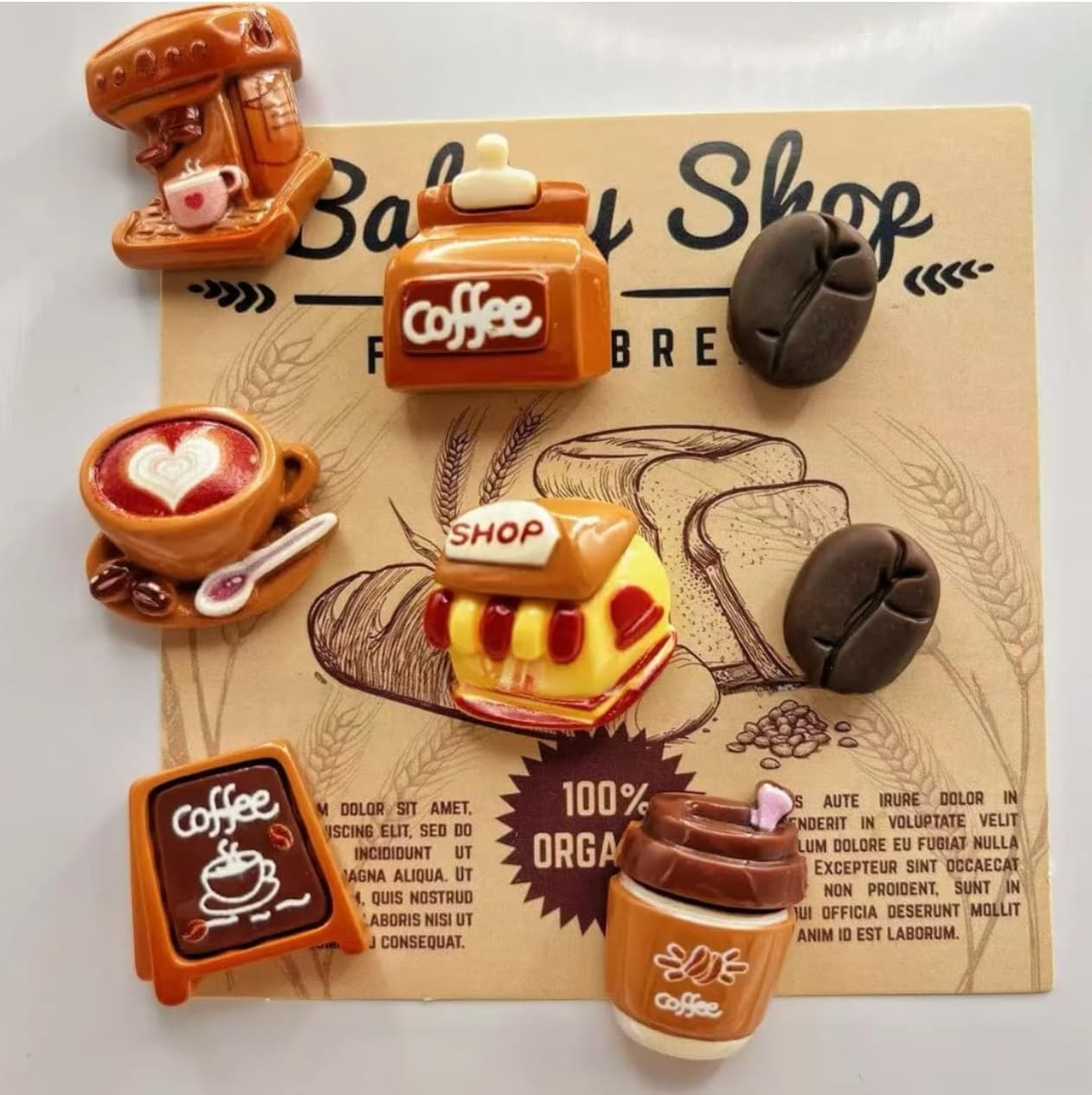 Coffee Themed 3D Resin Fridge Magnets, Set of 8 Café Aesthetic Kitchen Decor