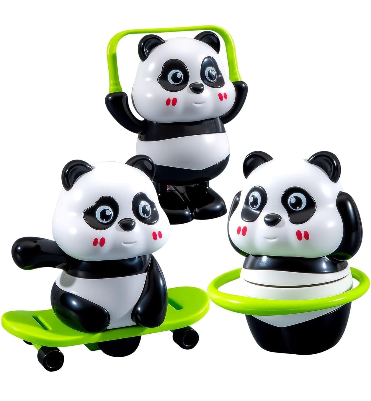 Wind-Up Panda Action Desk Toys Set of 3, Skipping Rope Hula Hoop and Skateboard