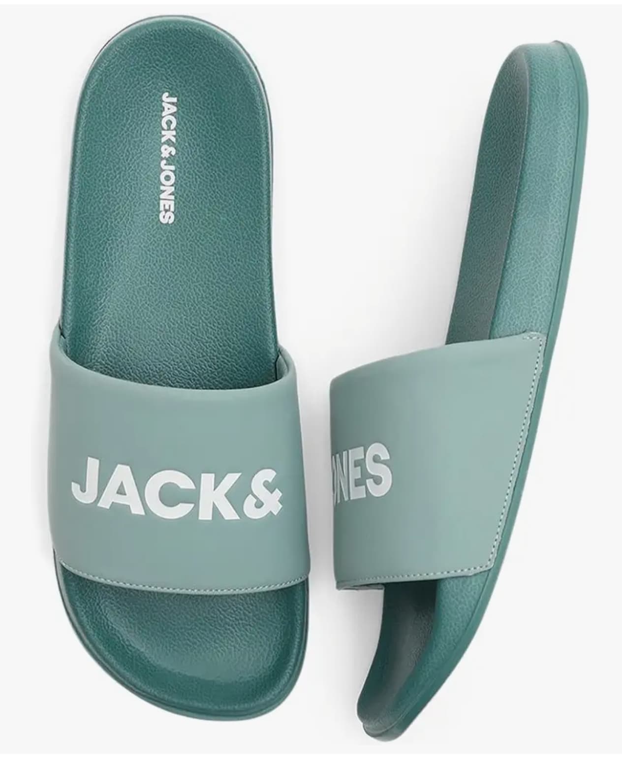 Jack and Jones Men's Slider Slippers, Faux Leather Branded Flip Flops for Casual Wear