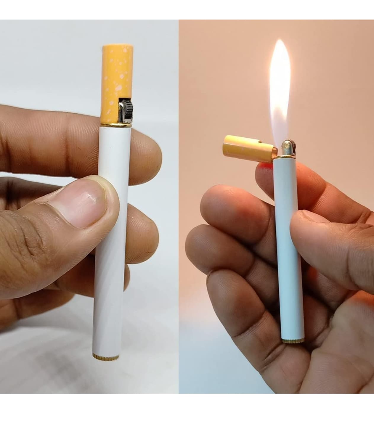 Cigarette Shaped Novelty Butane Lighter, Refillable Metal Prank Pocket Lighter