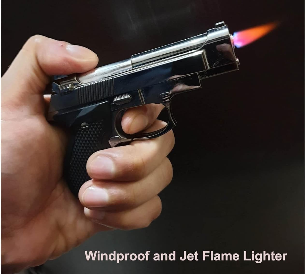 Mini Pistol Shaped Novelty Butane Lighter, Jet Flame Windproof Refillable Pocket Lighter