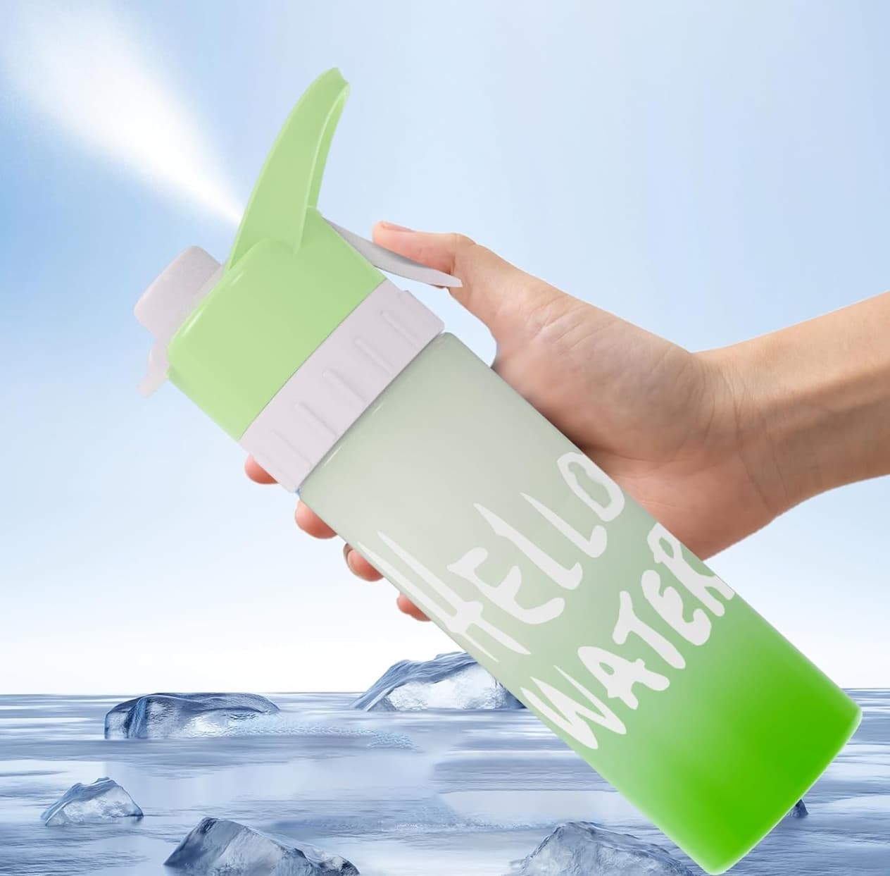 Mist Spray Water Bottle 650ml, Sports Sipper with Cooling Face Mist Spray BPA Free Leak Proof