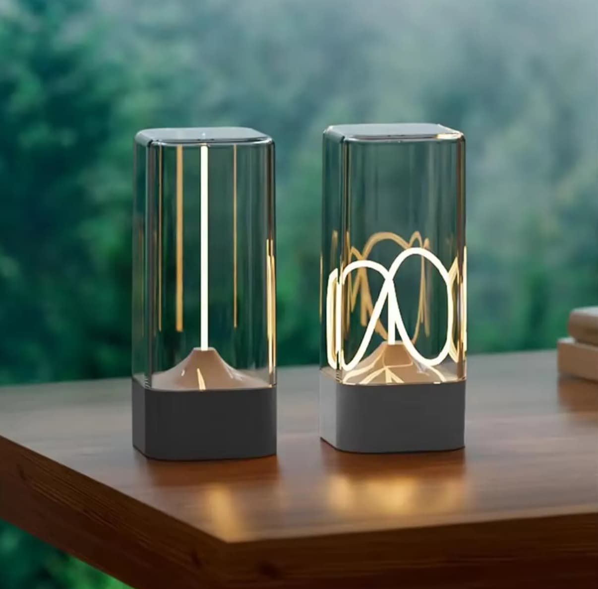 Cube Shaped Bendable LED Filament Table Lamp, Cordless Rechargeable Square Glass Case Mood Lamp
