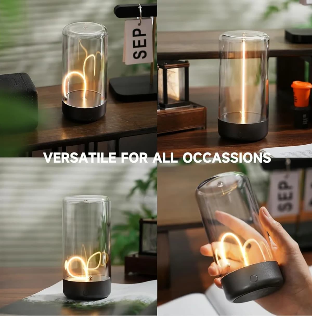 Cylindrical Bendable LED Filament Table Lamp, Cordless Rechargeable with Breathing Effect Mood Lamp