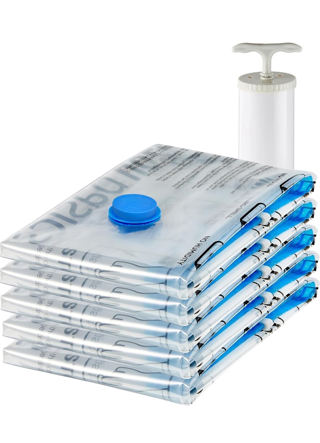 Vacuum Compression Storage Bags with Hand Pump, Pack of 5 Medium Space Saving Bags for Clothes Blankets