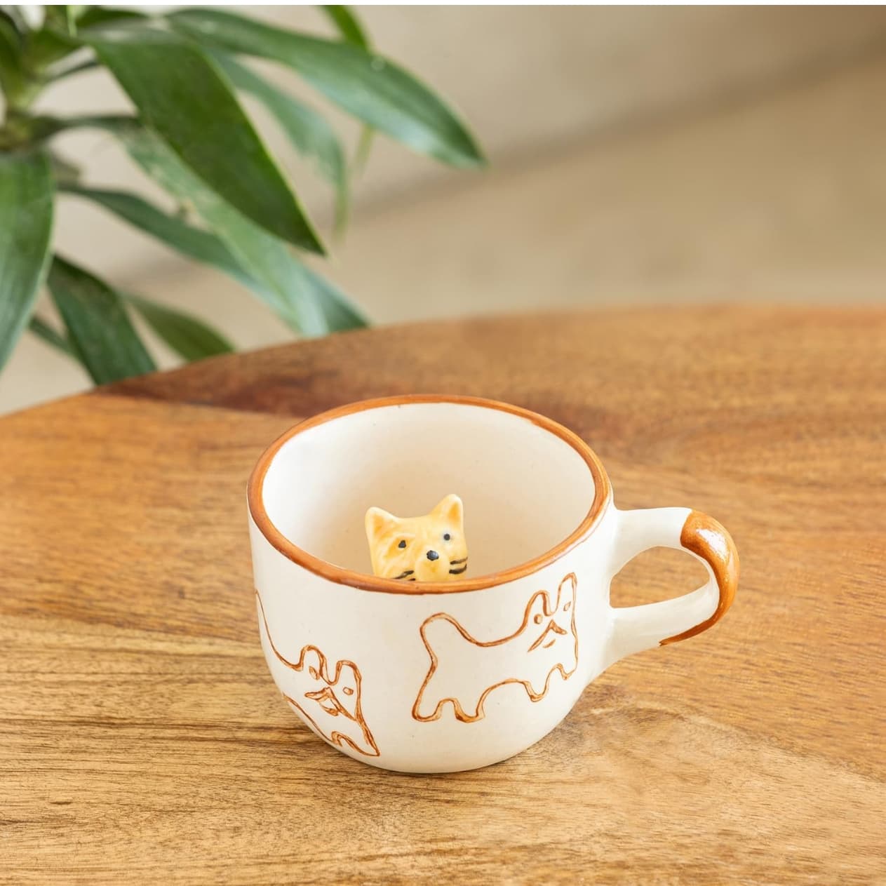 3D Cat Surprise Ceramic Coffee Mug, Cute Hidden Cat Figurine Inside Handpainted Tea Cup 240ml