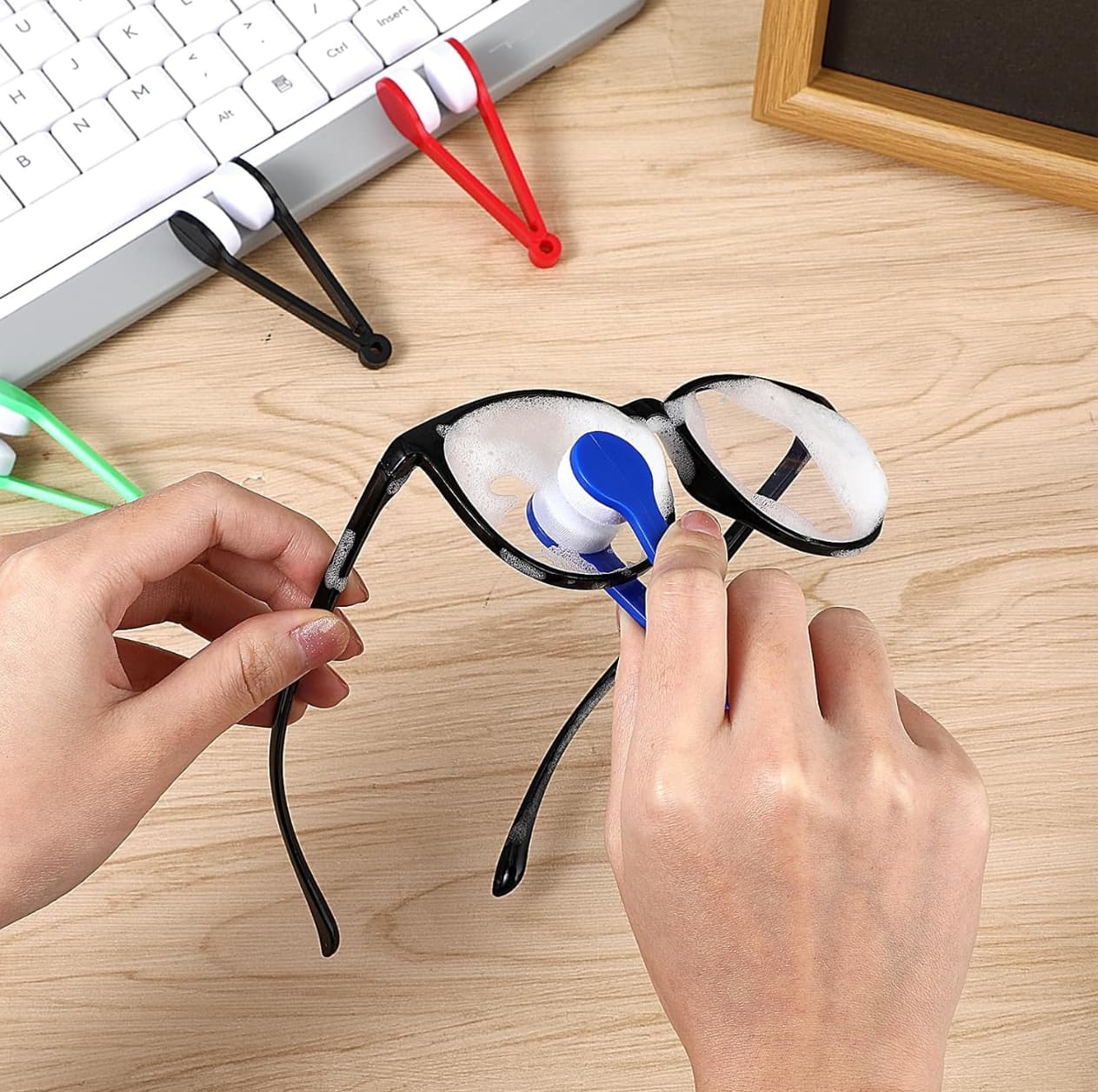 Mini Eyeglass Cleaner Brush Pack of 4, Microfiber Spectacles Cleaning Tool Pocket Sized for Glasses Sunglasses