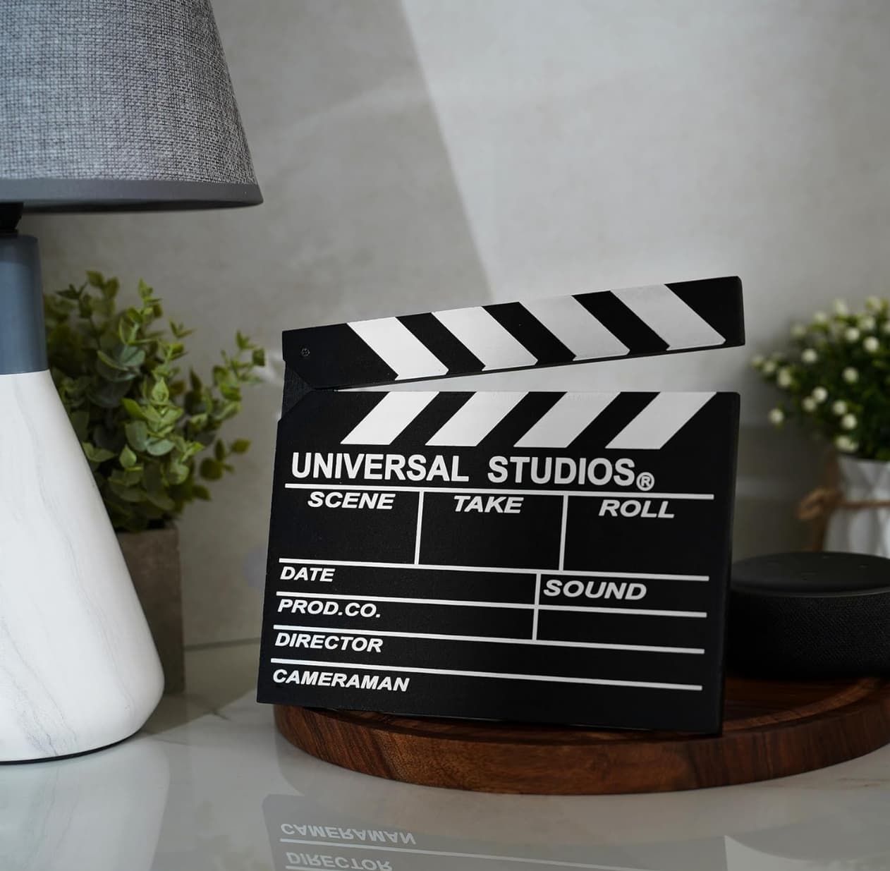 Wooden Director Clap Board Showpiece with Stand, Movie Clapper Tabletop Decor for Bollywood Hollywood Fans
