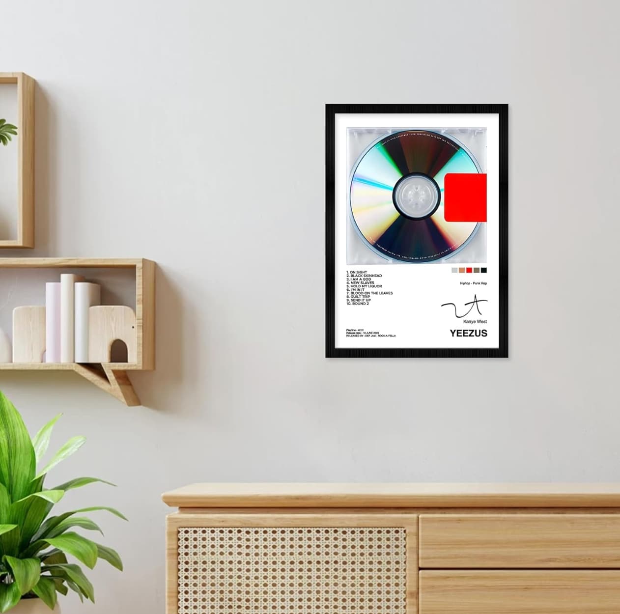 Aesthetic Music Album Tracklist Poster Frame A4, Wooden Wall Art for Hip Hop Rap Music Lovers