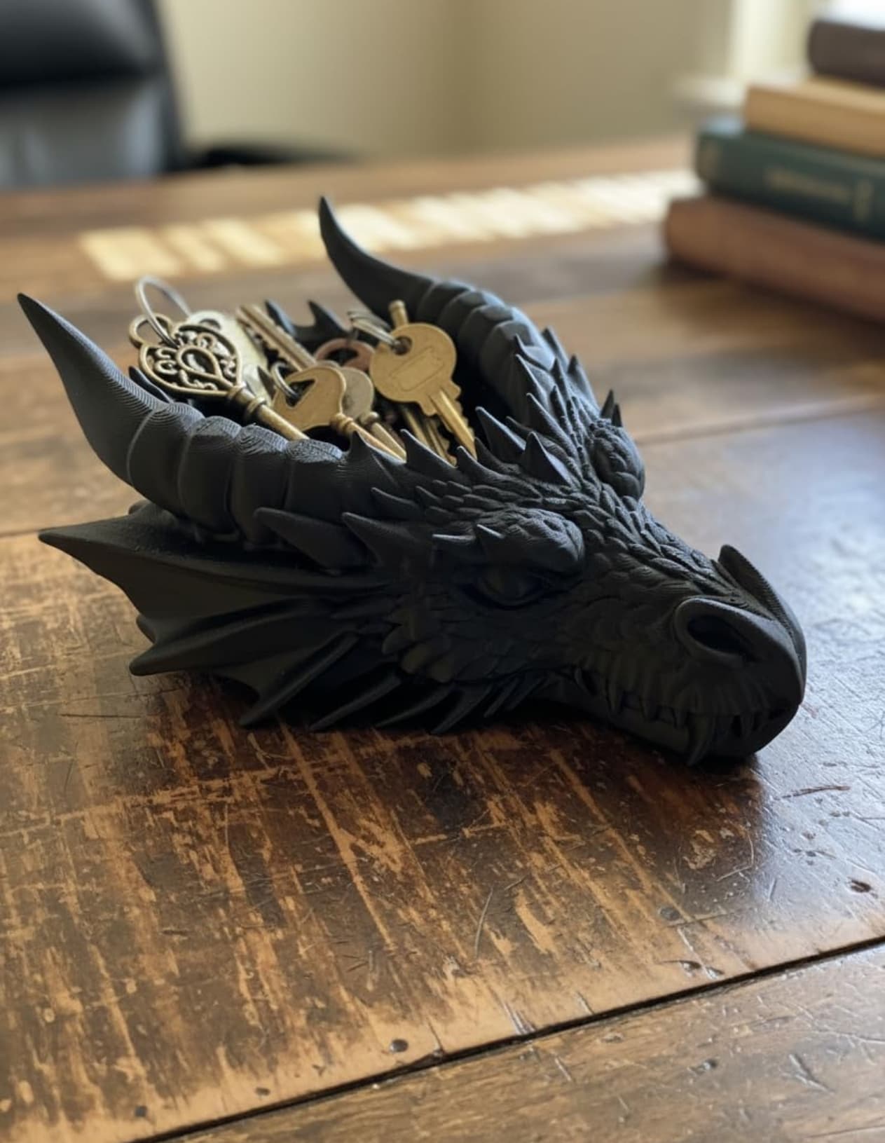 Dragon Head Key Holder Catch All Bowl, 3D Printed Fantasy Desk Organizer for Keys Coins Small Items 6x8 Inch