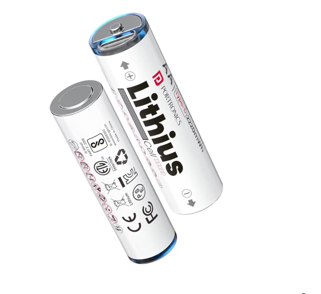 Portronics Lithius AA Type C Rechargeable Lithium Ion Batteries Pack of 2, 1480mAh USB C Charging No Charger Needed