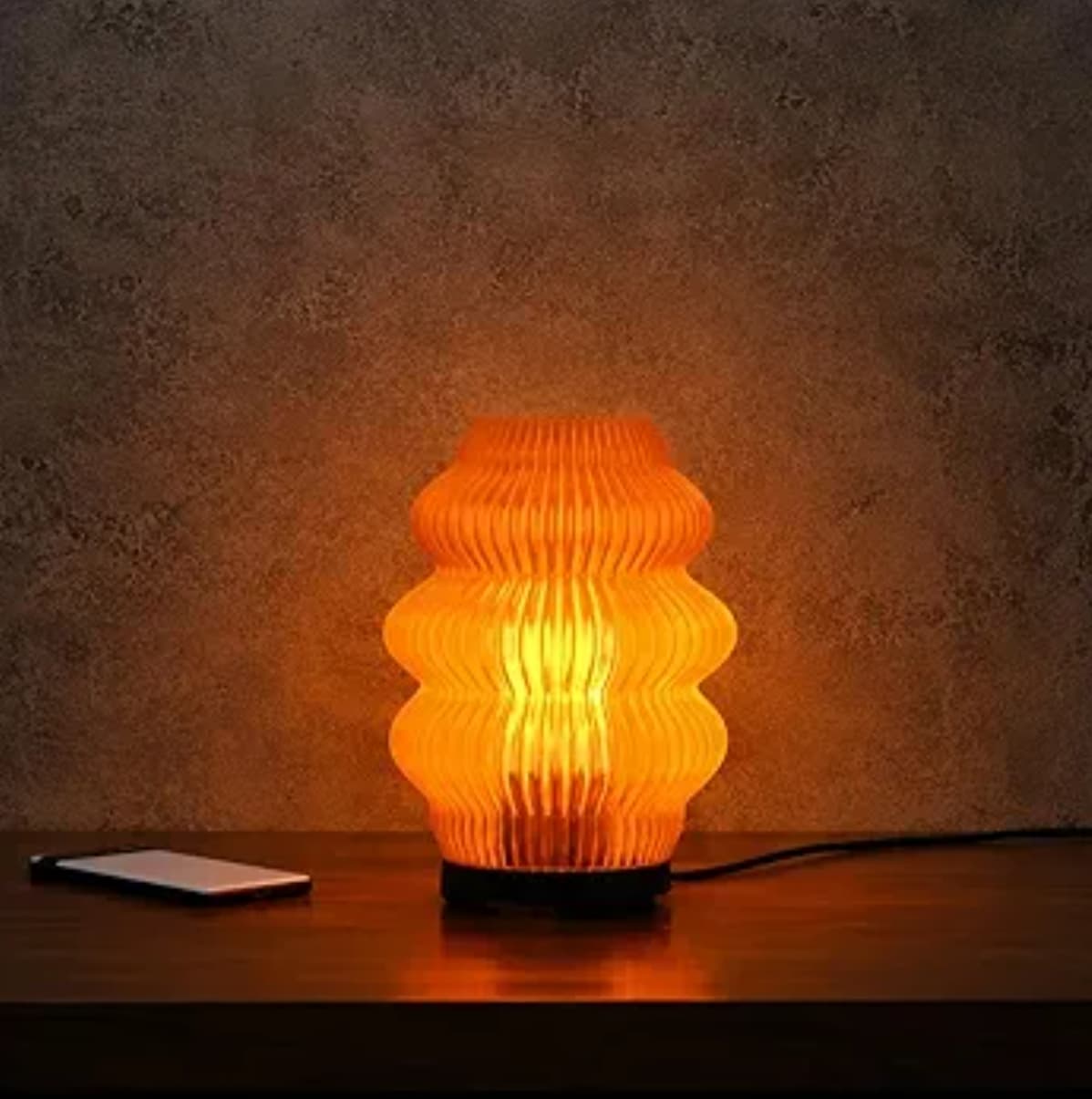 Ribbed Wavy LED Ambient Table Lamp, Warm Glow Decorative Bedside Night Lamp for Aesthetic Bedroom Living Room