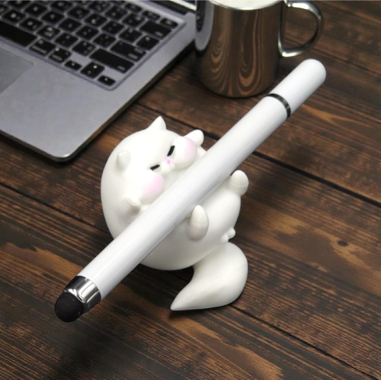 Chubby Lazy Cat Pen Stand, Cute Cat Figurine Desk Pen Holder Decorative Tool Stand Gift for Cat Lovers