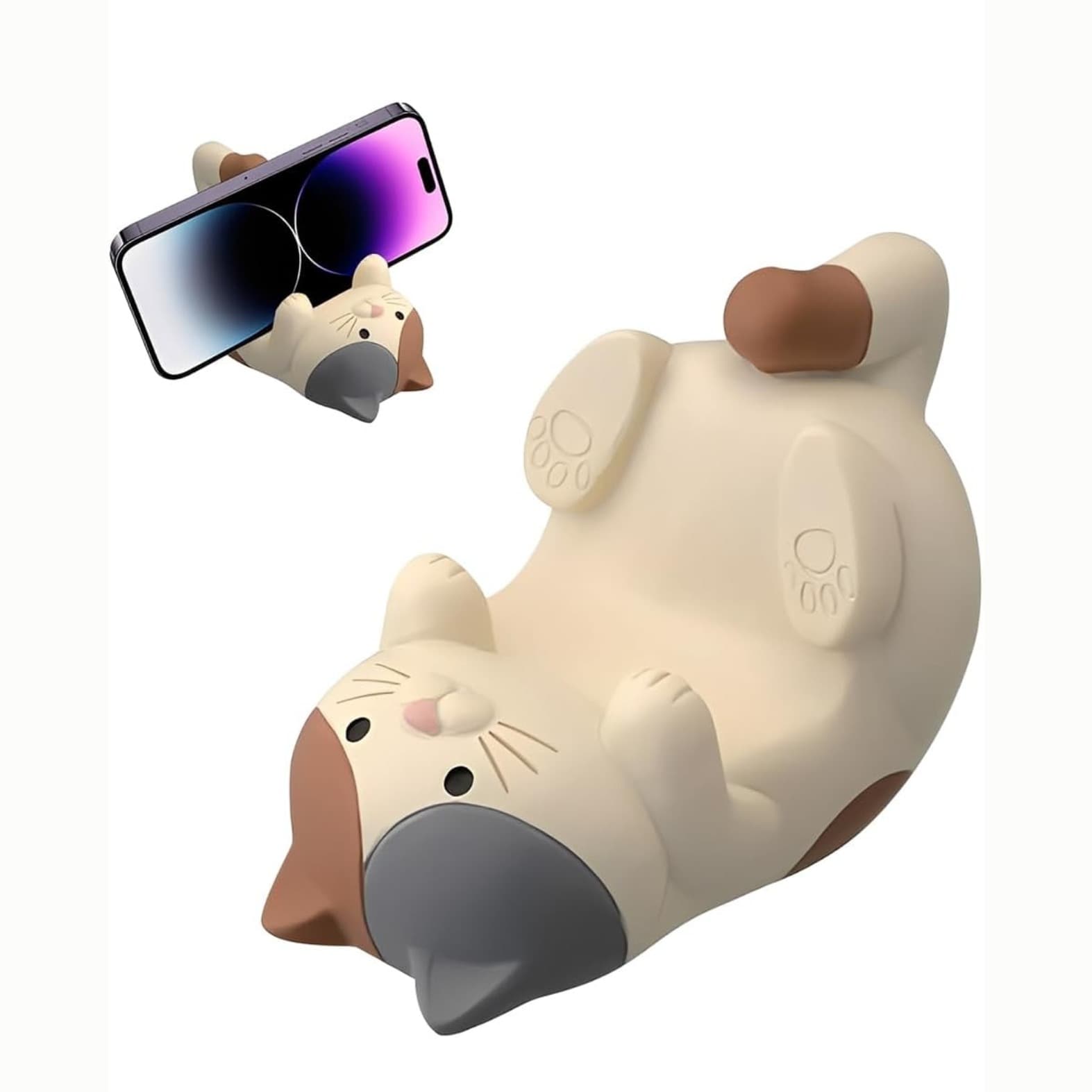 Resin Cat Figurine Phone Stand Holder, Cute Chubby Cat Mobile Stand Desk Decor Gift for Cat Lovers