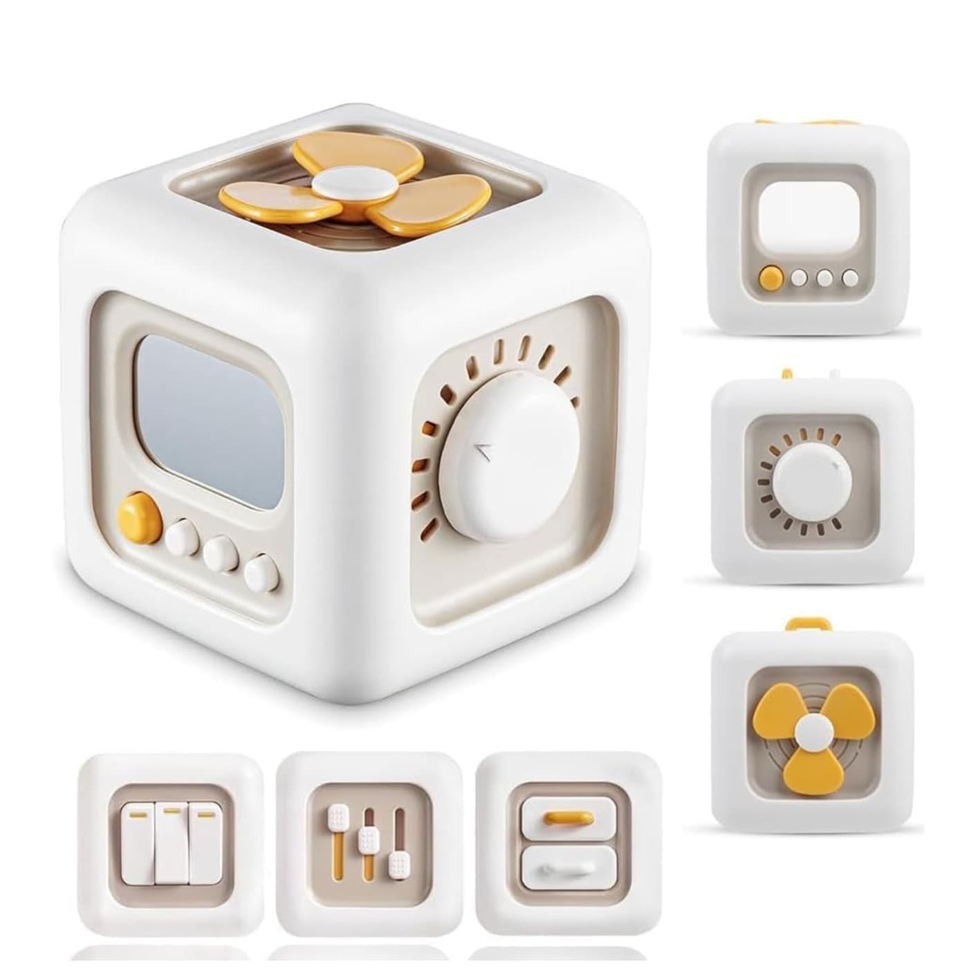 6-in-1 Sensory Busy Cube Activity Toy for Toddlers, Spin Switch Twist Slide Pull Press Educational Fidget Cube 1-3 Years