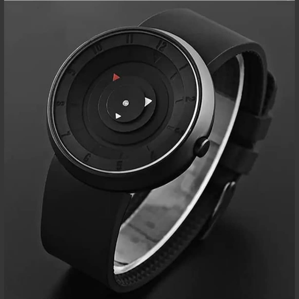 Minimalist Arrow Marker Watch, No Hands Black Dial Analog Watch with Rotating Arrow Pointers for Men Boys