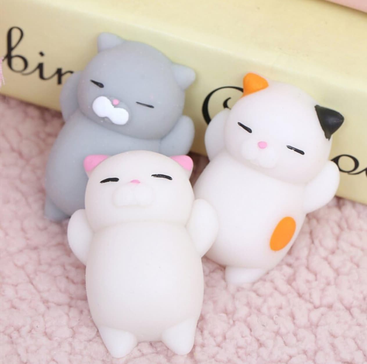 Kawaii Lazy Cat Mochi Squishy Stress Reliever Toys Pack of 3, Squeeze Poke Pull Fidget Toy Multicolor