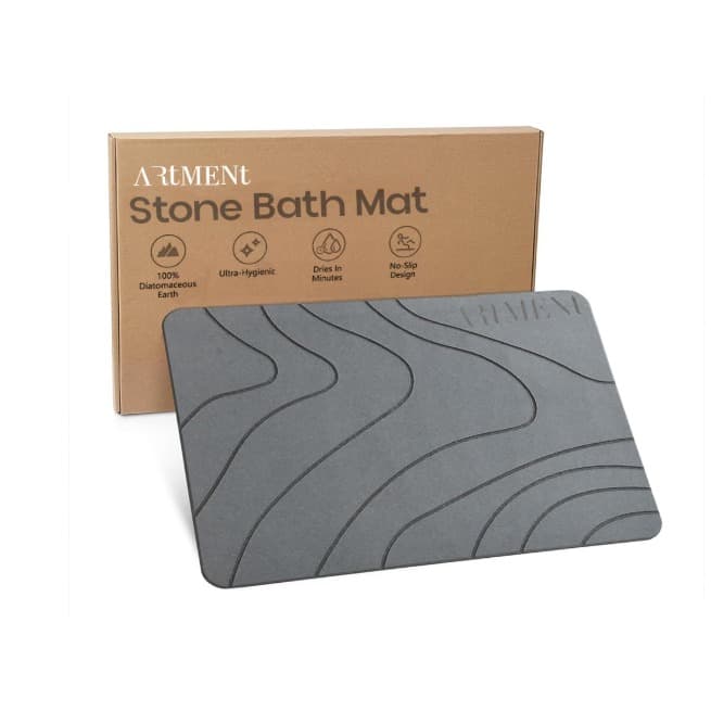 Diatomite Stone Bathroom Mat 35x45cm, Non-Slip Super Absorbent Quick Drying Bath Mat Natural Easy to Clean