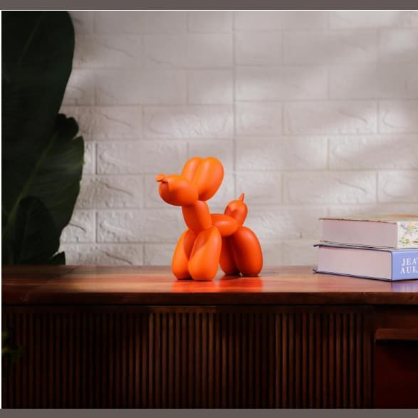 Balloon Dog Figurine Showpiece for Home Decor, Jeff Koons Inspired Sculpture for Shelf TV Unit Centre Table Orange