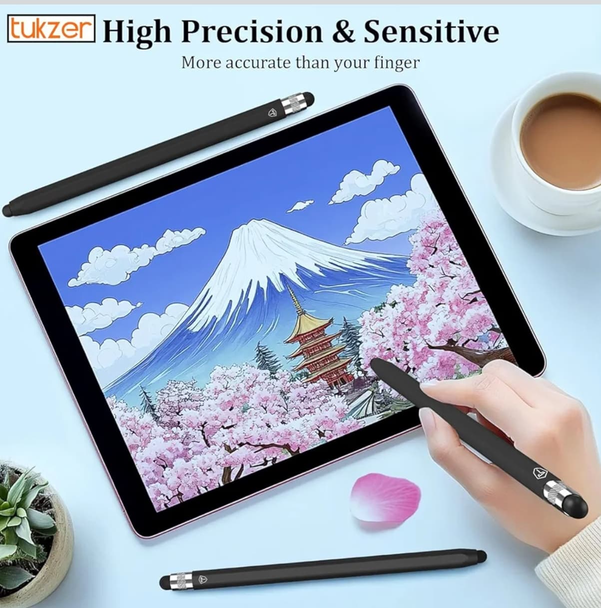 2in1 Universal Stylus Pen Fine Tip, High Sensitivity Touch Pen for iPad iPhone Android Tablets Smartphones Jet Black Pearl White
