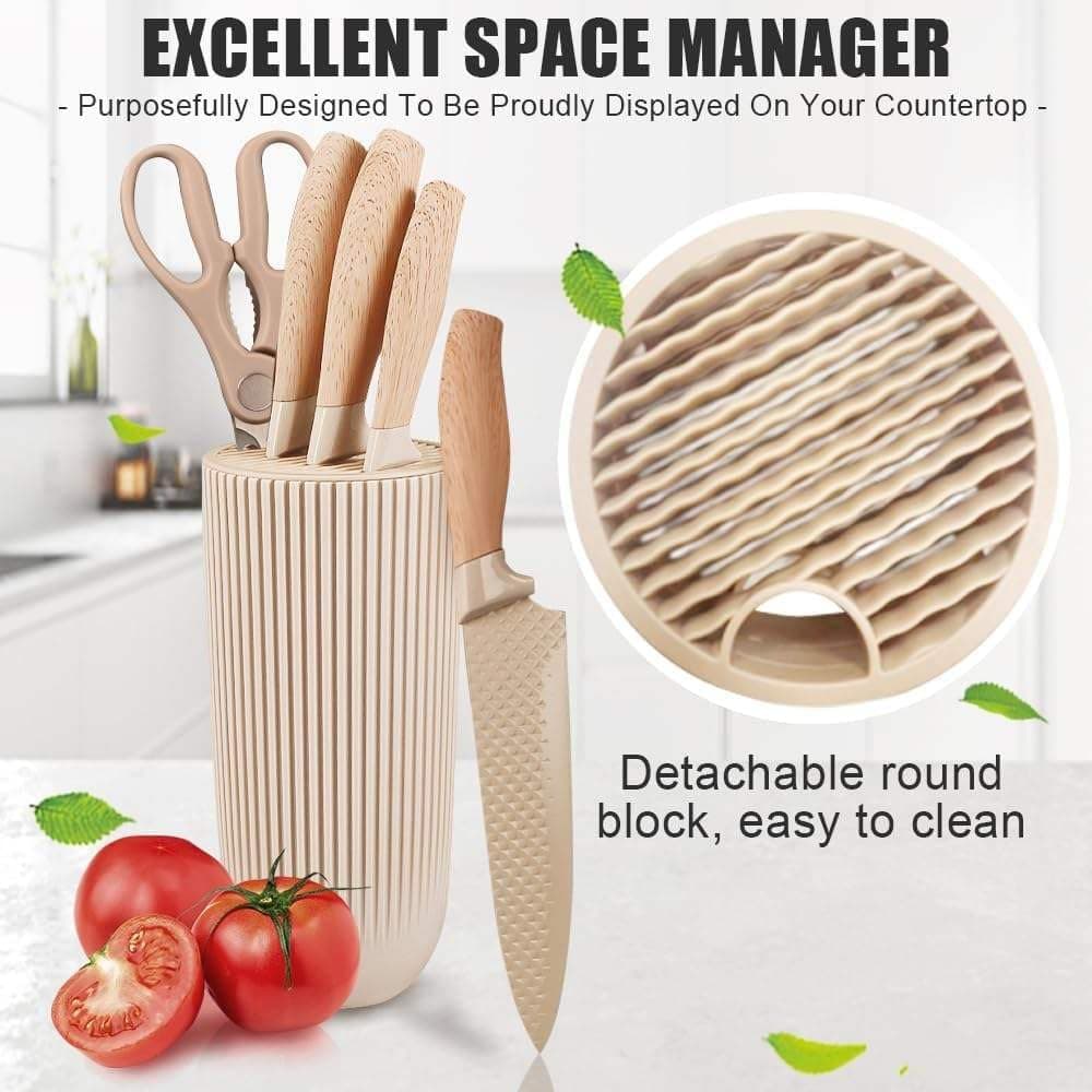 6-Piece Stainless Steel Knife Set with Universal Knife Block and Scissors