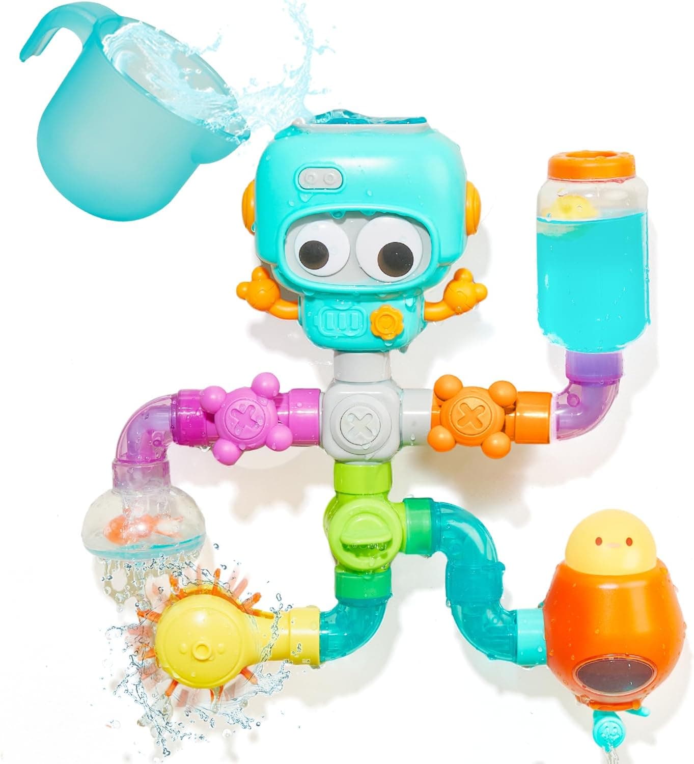 Kids DIY Bath Pipe Assembly Toy Set, 21-Piece Water Flow Contraption Kit