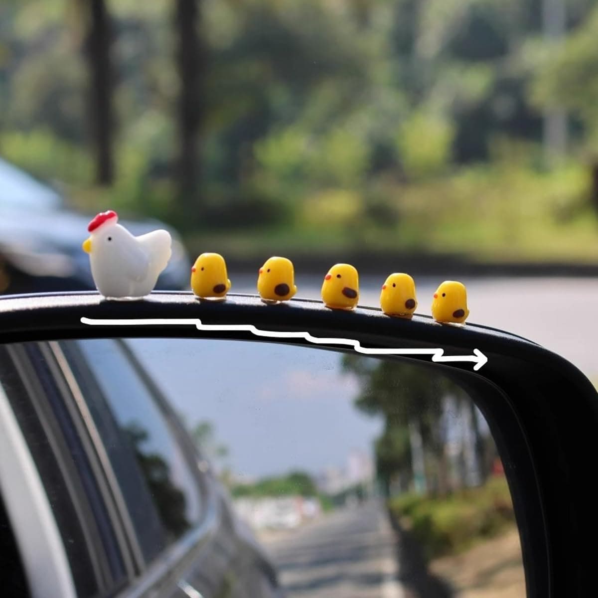 Mini Resin Hen and 5 Chicks Dashboard Charm Set, Adhesive Car and Desk Decor