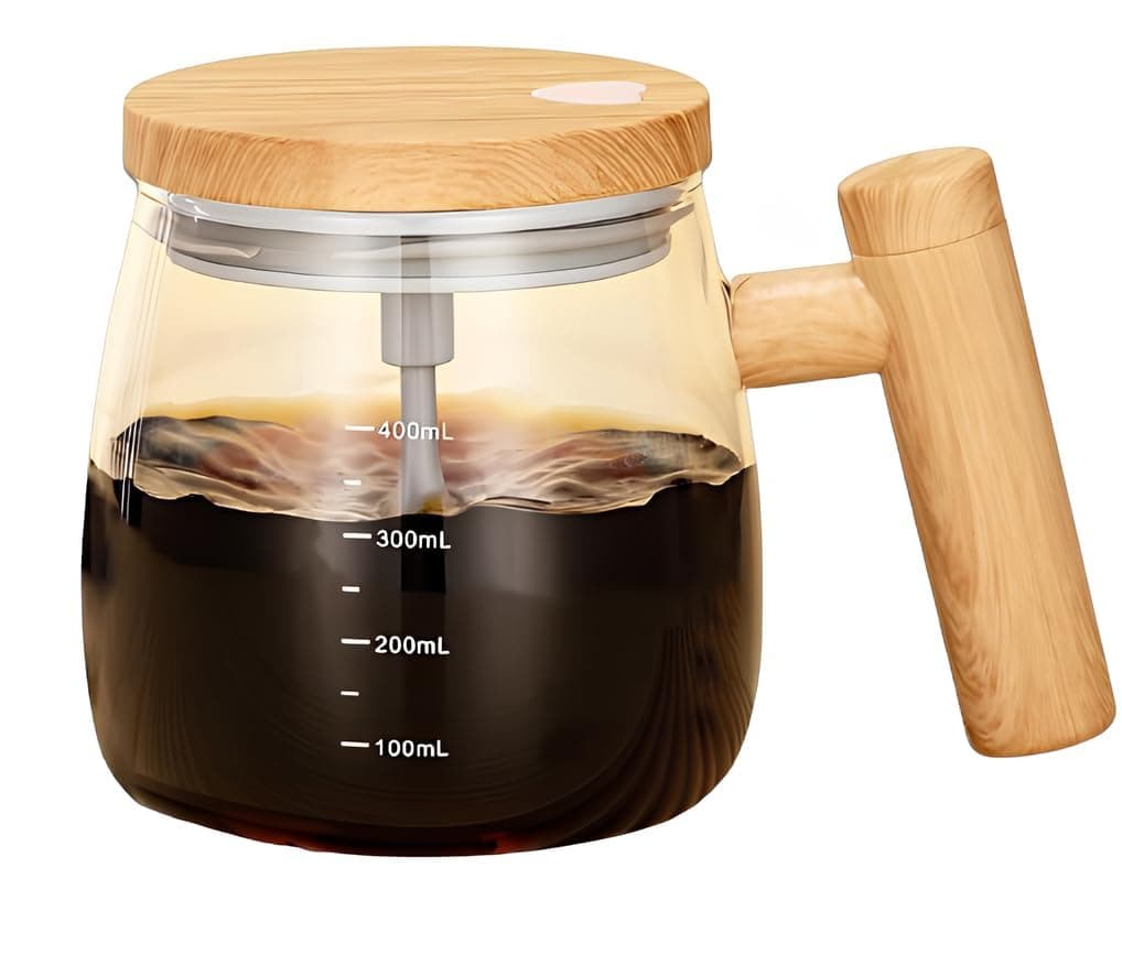 Self Stirring Glass Coffee Mug with Lid, Battery Operated 400ml Automatic Mixing Cup