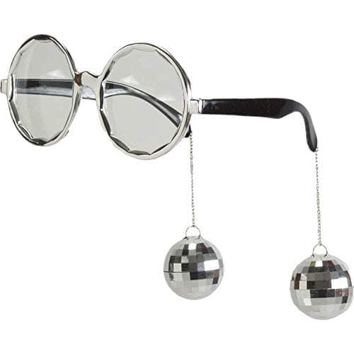 Disco Ball Party Shades, Silver Novelty Glasses with Dangling Mirror Balls