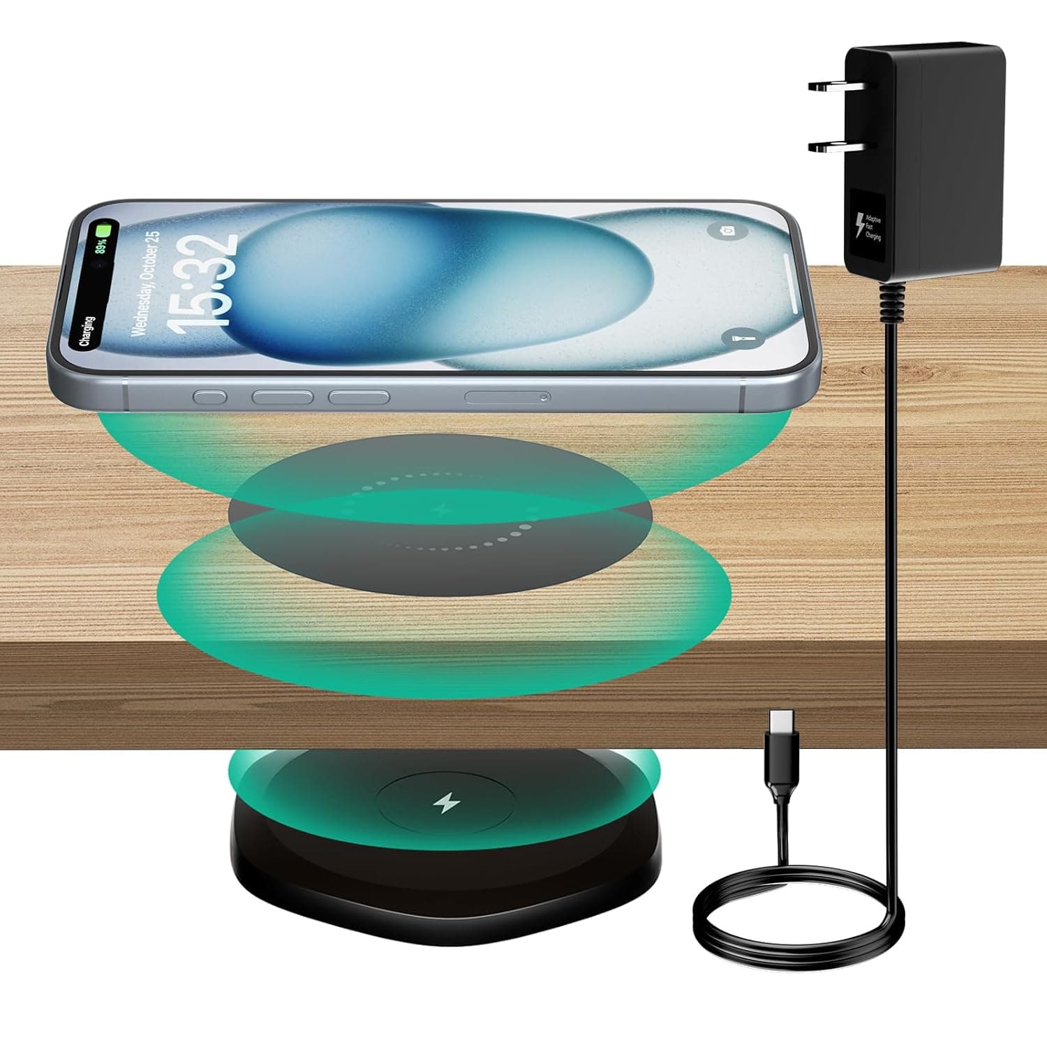 Invisible Under-Desk Wireless Charger, 30 mm Through-Table Charging Pad