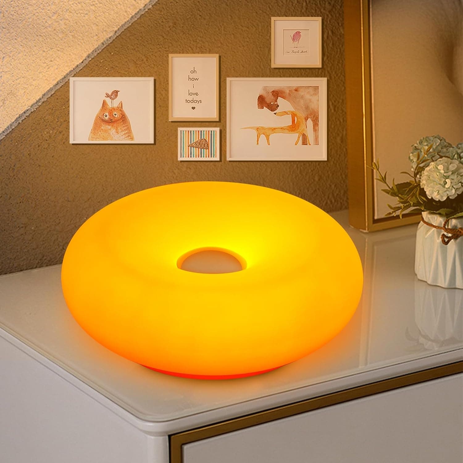 Donut-Shaped LED Table Lamp, 3-Colour Dimmable Bedside Light