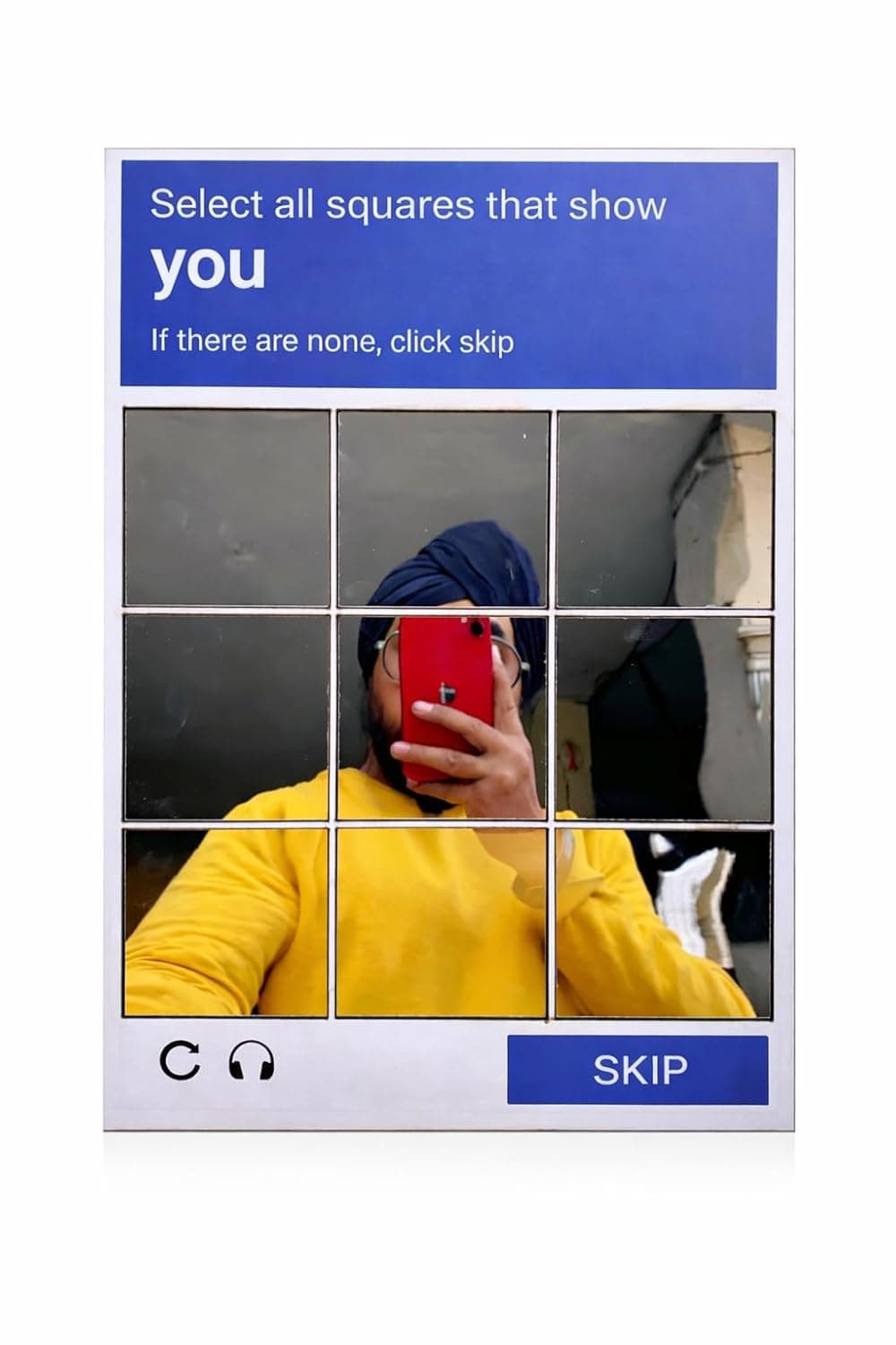 CAPTCHA Style 3x3 Grid Wall Mirror, Framed Decorative Mirror Art