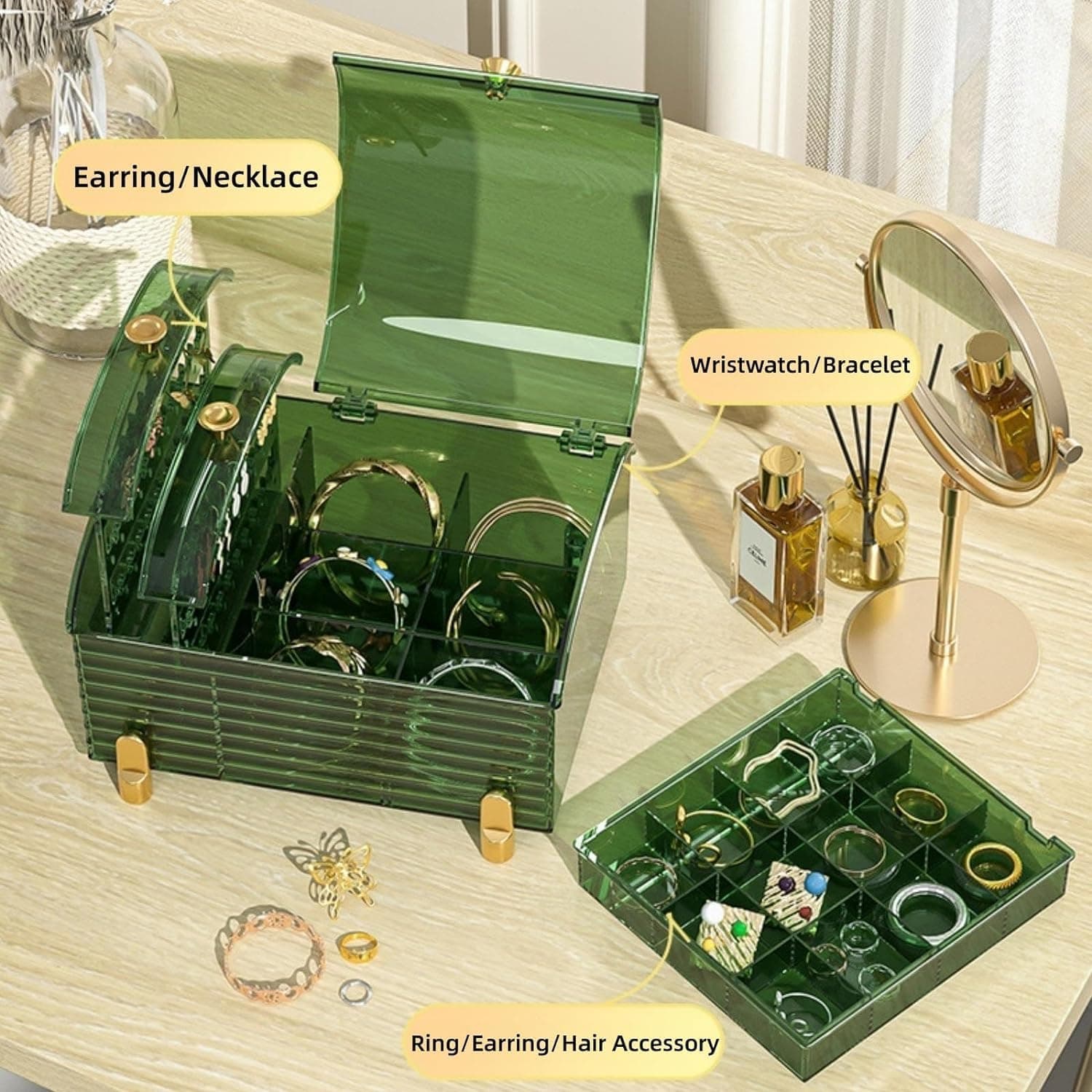 Acrylic Jewellery Organiser Box with 2 Drawers and Earring Hooks