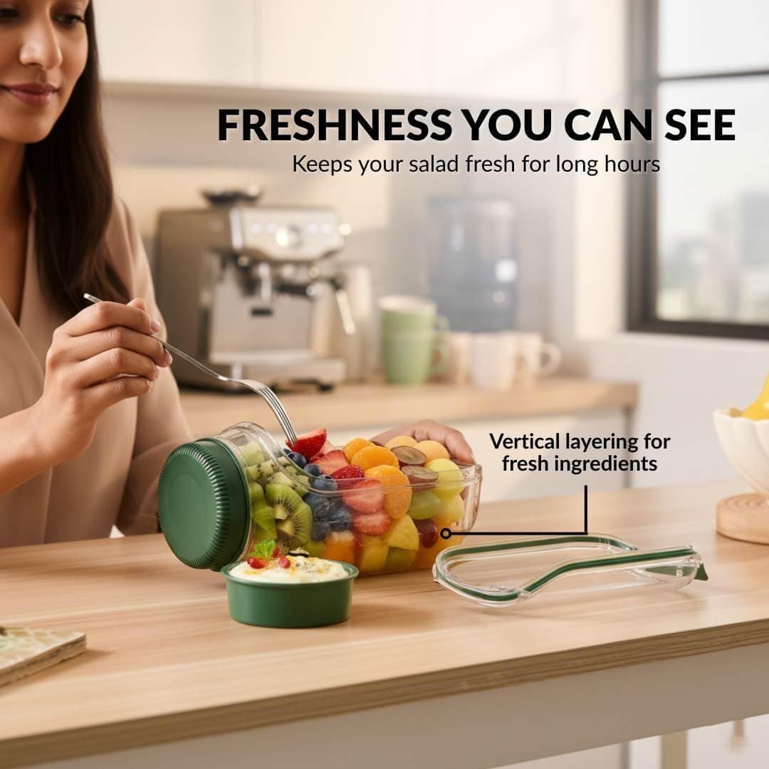 Salad Jar with Side Opening Lid and Dressing Cup, 1.2L Leakproof Meal Prep Container