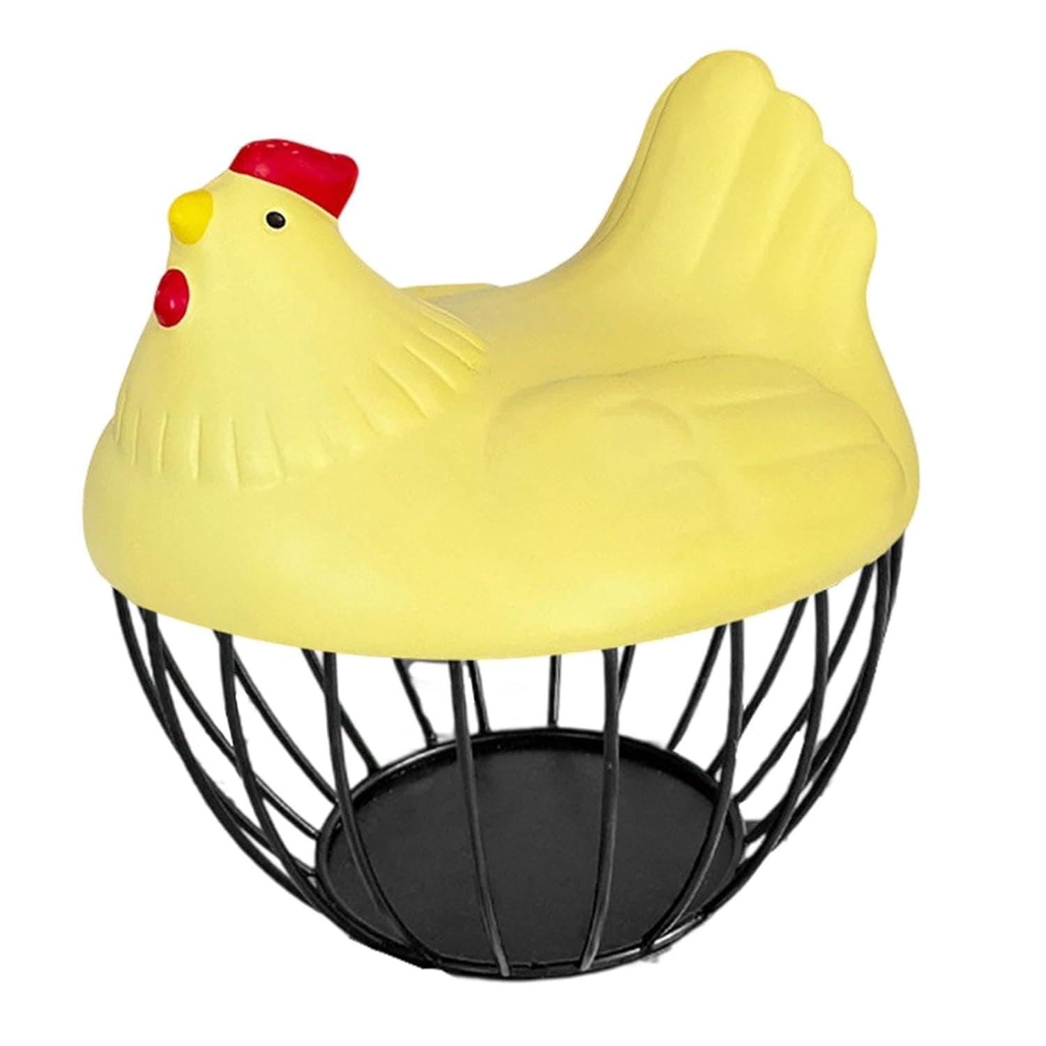Chicken-Shaped Metal Egg Basket with Lid, Rustic Countertop Storage Holder