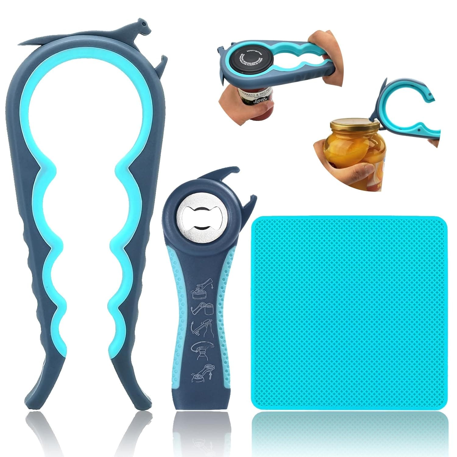 3-Piece Jar and Bottle Opener Set with Rubber Gripper Pad