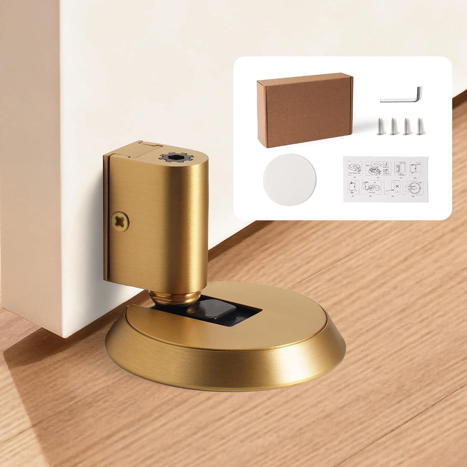 Push-Lock Brass Door Stopper, Windproof Floor Mounted Door Catch