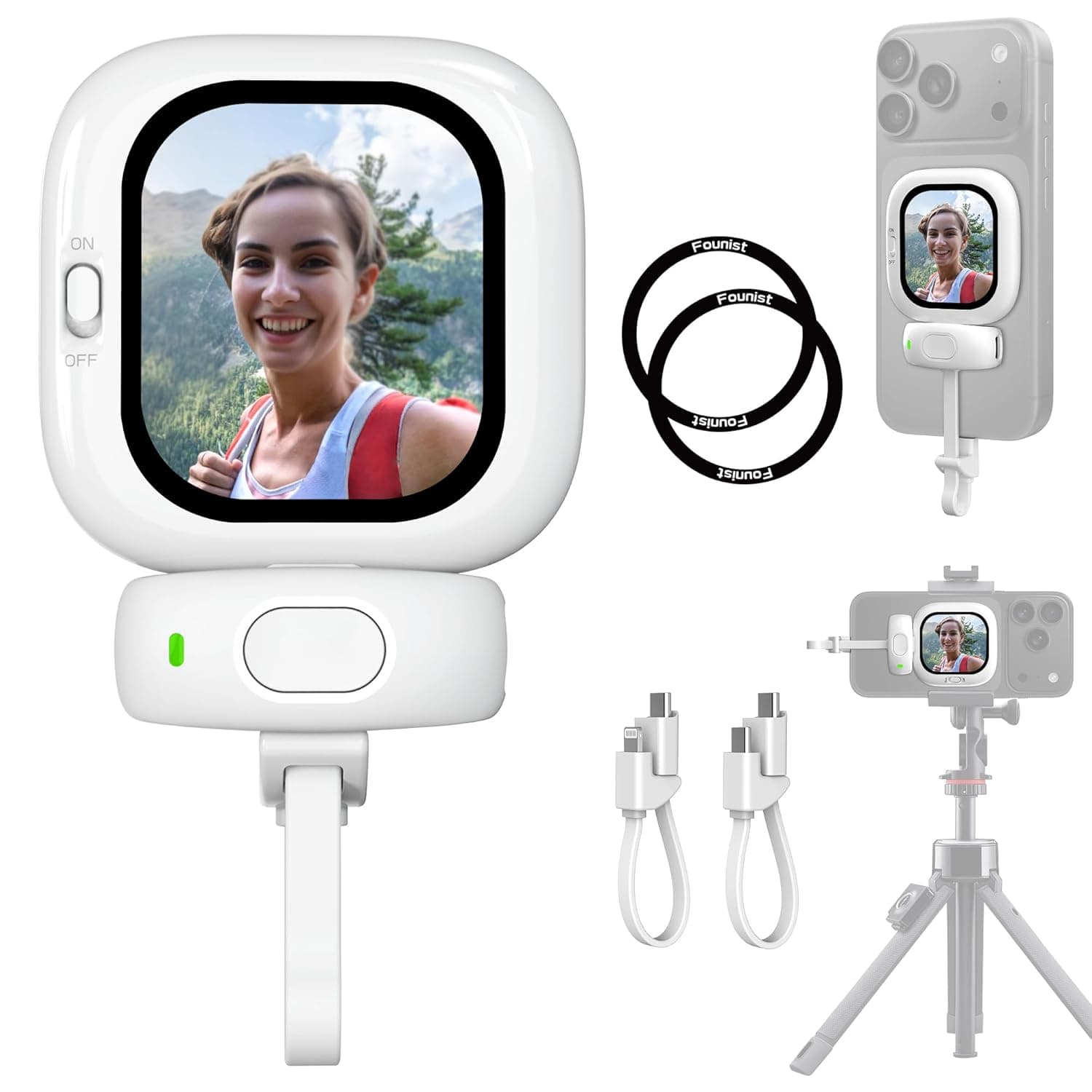 Rear Camera Selfie Monitor Screen for iPhone, Wired Clip-On Vlogging Preview Display