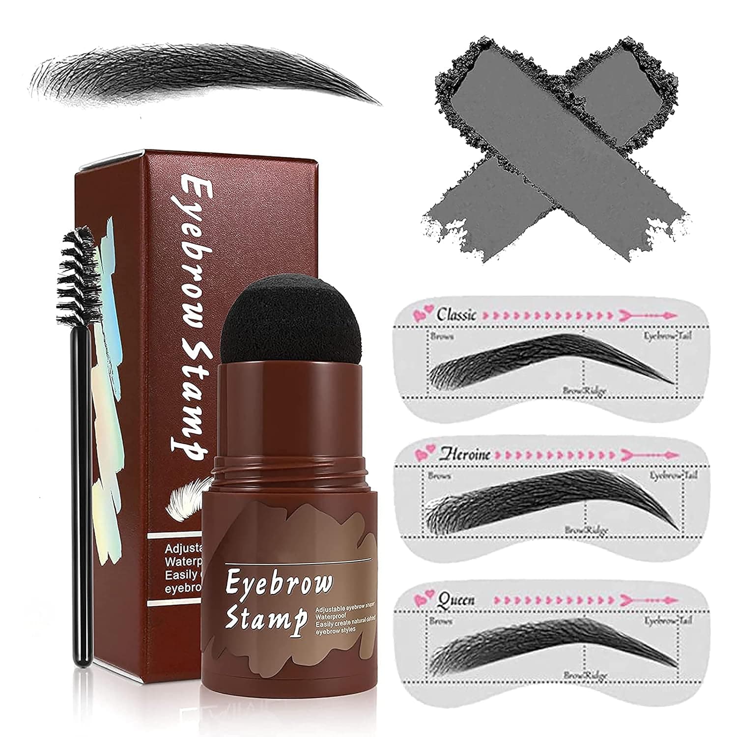 Eyebrow Stamp Stencil Kit with 3 Reusable Brow Shapes and Brush, Black