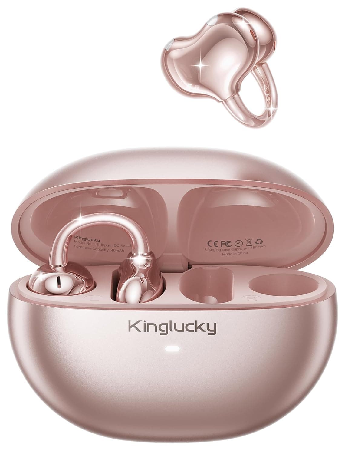 Clip-On Open-Ear Wireless Earbuds, Rose Gold Jewellery-Style Ear Cuff Design