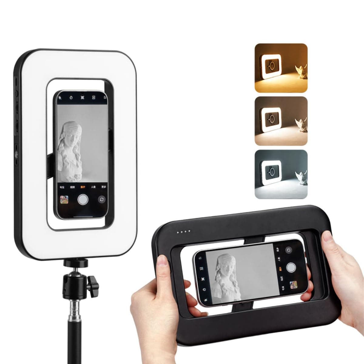 Handheld Ring Light and Phone Stabilizer Kit with Tripod Mount, Rechargeable 15W LED Fill Light