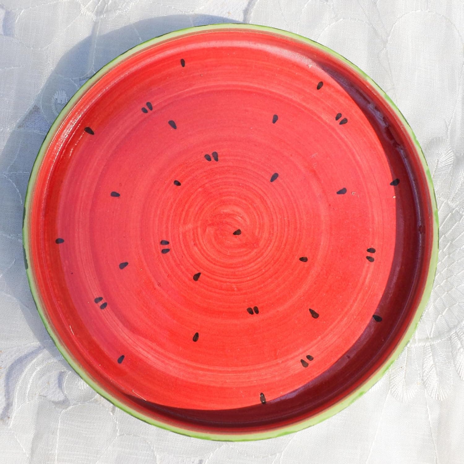 Watermelon Ceramic Serving Plate, 8 Inch Hand-Painted Dessert Platter