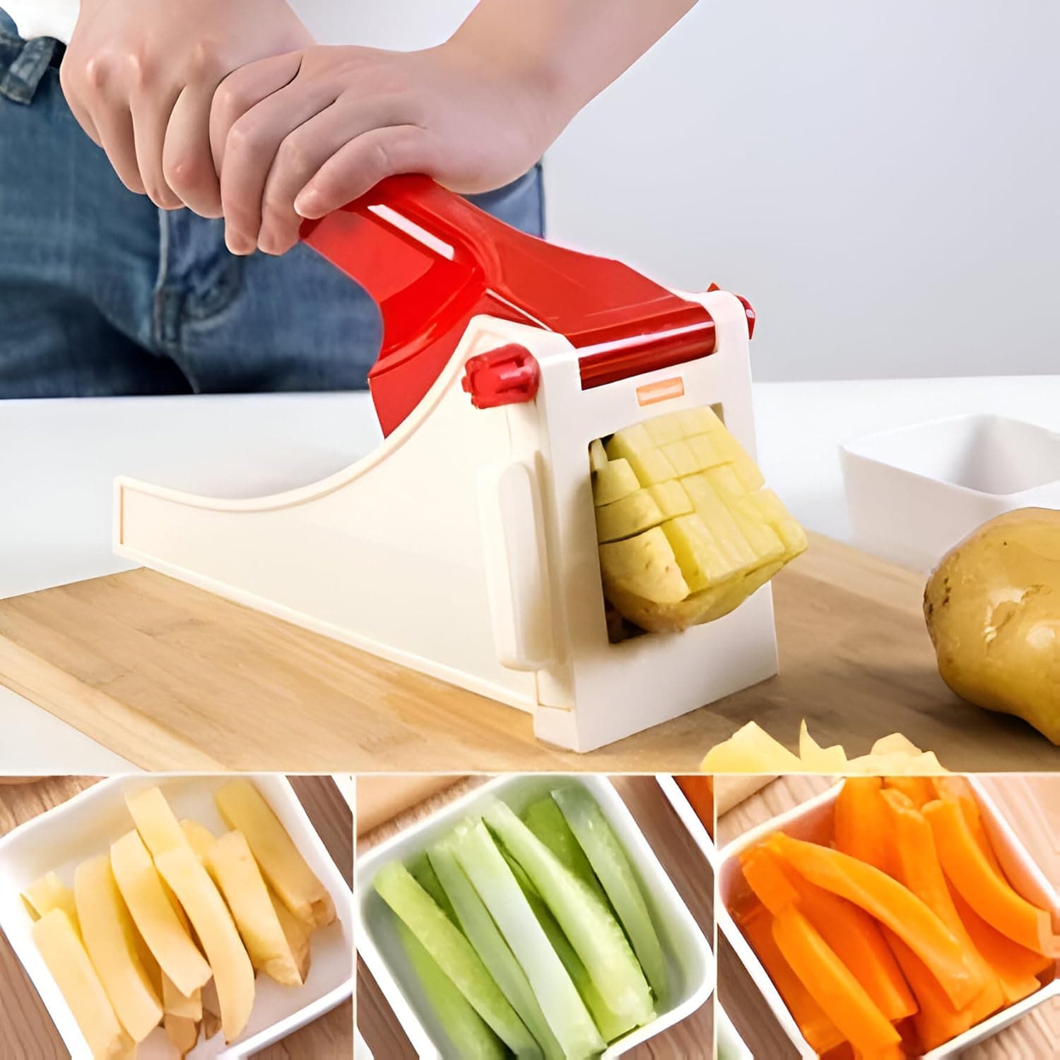 Manual French Fry Cutter and Vegetable Stick Chopper, Stainless Steel Press Slicer