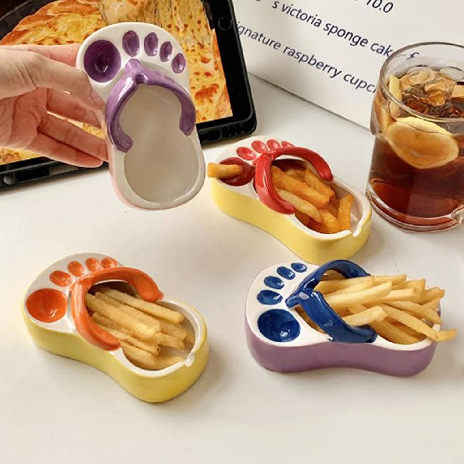 Flip Flop Shaped Ceramic Snack Serving Plate with Dip Holder